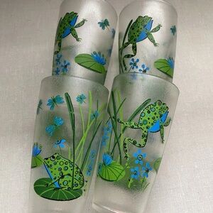 H J Stotter Vintage MCM Frog Lilly Pad Acrylic Drinking Tumblers Set 4 USA Made